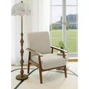 Fauteuil d'appoint en lin de style Mid-Century Modern avec cadre en bois massif, blanc cassé