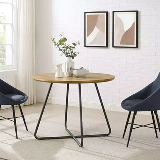 Table à manger ronde 4 places en bois de 40 pouces avec piètement en X en acier