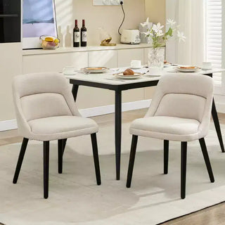 Chaises de salle à manger rembourrées (2 pièces), accent milieu de siècle, tissu en lin rembourré, pieds en bois robustes, pour cuisine, salle à manger, salon, restaurant, beige