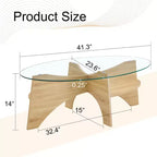 Table basse en verre, Table basse ronde, Table basse ovale, Table d'appoint, Table de canapé avec pieds en éventail diagonaux, Noyer/Naturel