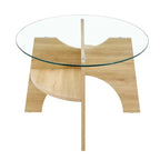 Table basse en verre, Table basse ronde, Table basse ovale, Table d'appoint, Table de canapé avec pieds en éventail diagonaux, Noyer/Naturel
