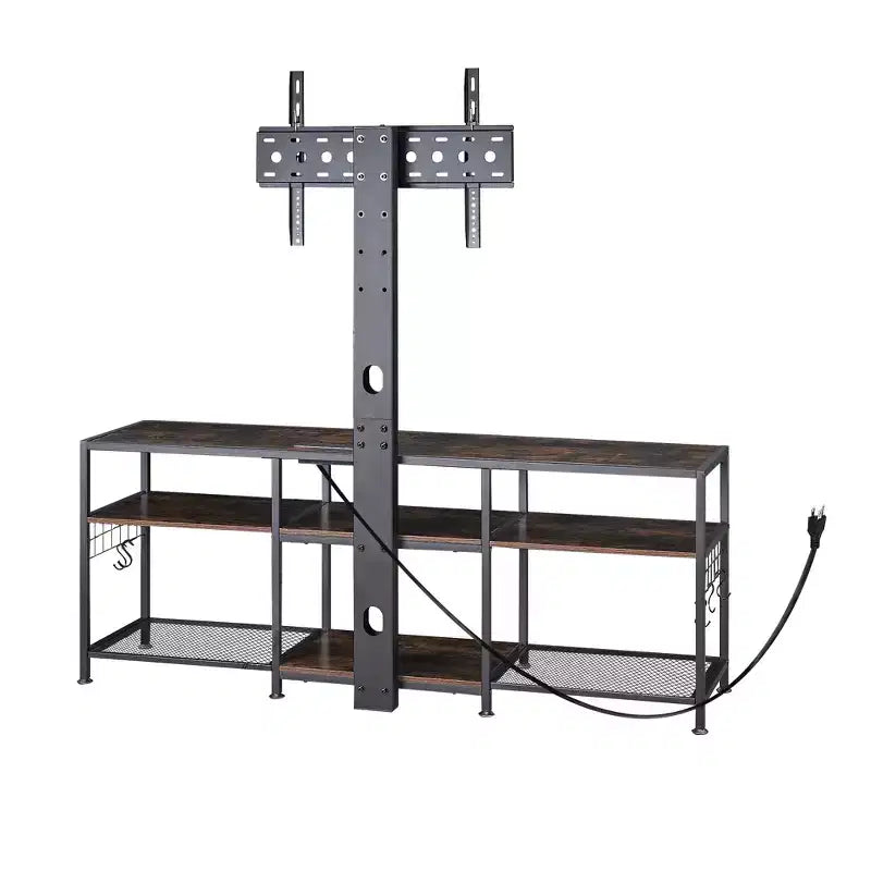 Meuble TV avec support et prise de courant, table console avec centre de divertissement réglable en hauteur avec étagères de rangement pour TV 70 pouces, noir/marron