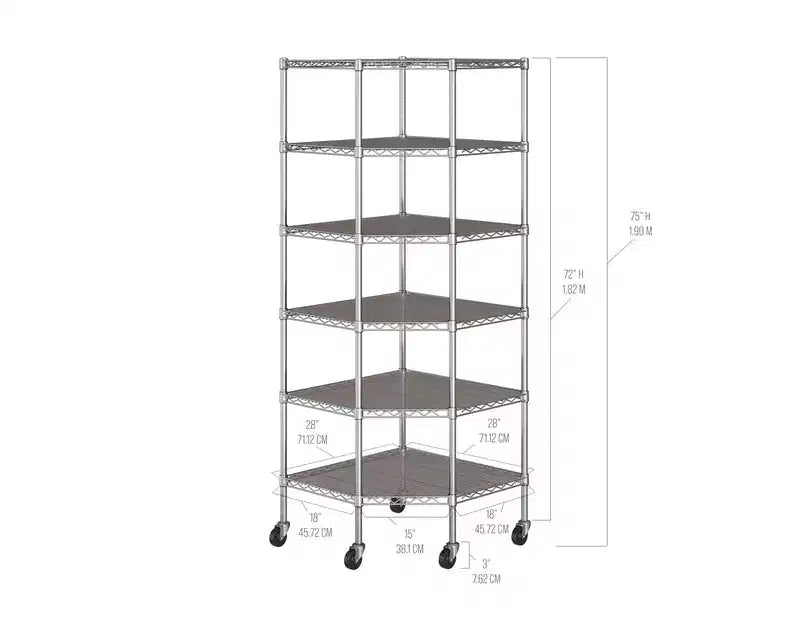Étagère d'angle en acier à 6 niveaux UltraDurable certifiée NSF, 28 P x 28 L x 72 H