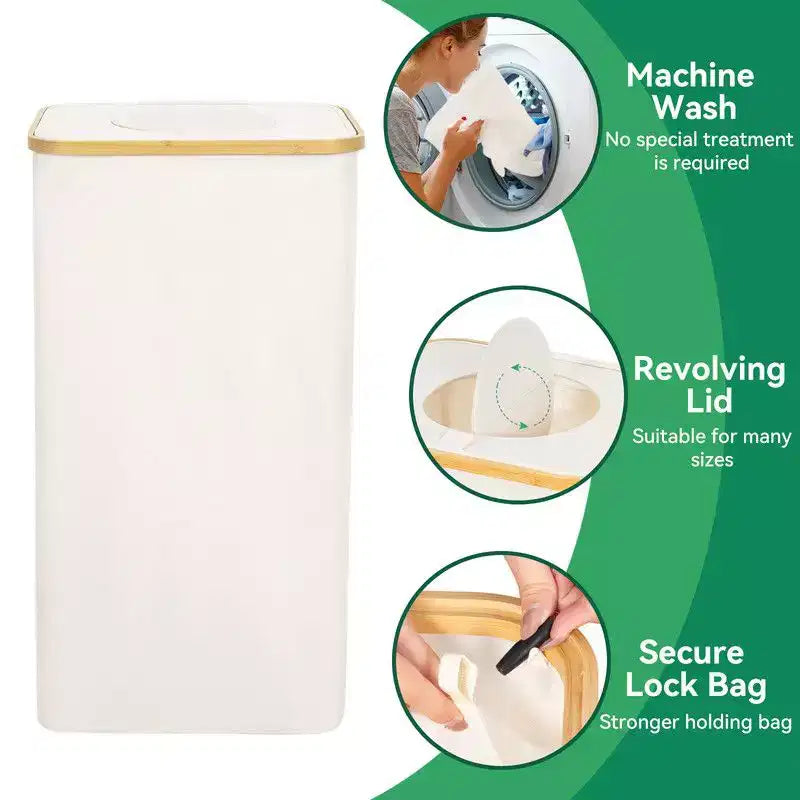 Panier à Linge et Poubelle de Recyclage 100L Beige avec Couvercle, 2 Sacs Intérieurs, Pliable, Étanche