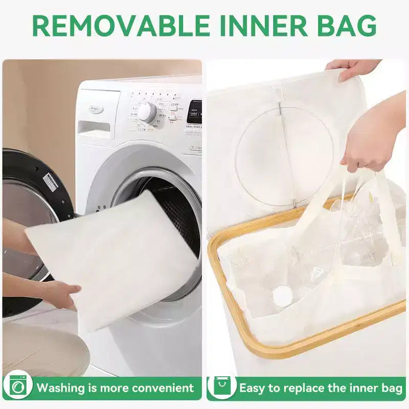 Panier à Linge et Poubelle de Recyclage 100L Beige avec Couvercle, 2 Sacs Intérieurs, Pliable, Étanche