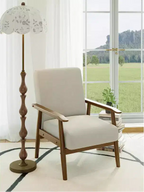 Tree City - Mid-Century Modern Linen Accent Chair with Solid Wood Frame, Off White