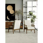 Fauteuil d'appoint en lin de style Mid-Century Modern avec cadre en bois massif, blanc cassé