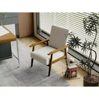 Fauteuil d'appoint en lin de style Mid-Century Modern avec cadre en bois massif, blanc cassé