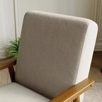 Fauteuil d'appoint en lin de style Mid-Century Modern avec cadre en bois massif, blanc cassé