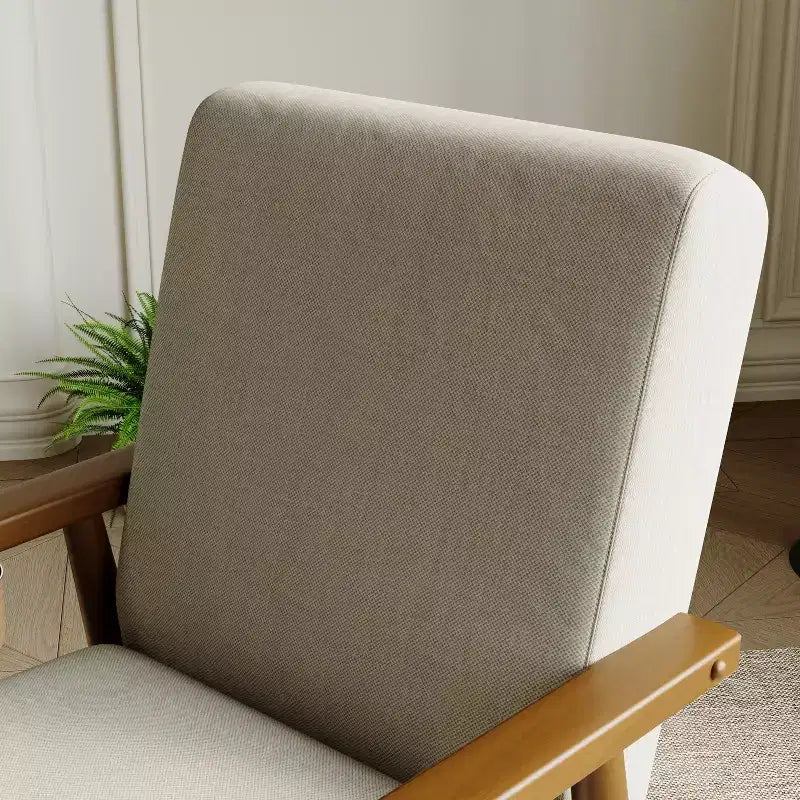 Fauteuil d'appoint en lin de style Mid-Century Modern avec cadre en bois massif, blanc cassé