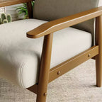 Fauteuil d'appoint en lin de style Mid-Century Modern avec cadre en bois massif, blanc cassé