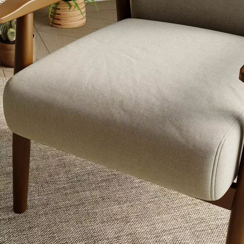 Fauteuil d'appoint en lin de style Mid-Century Modern avec cadre en bois massif, blanc cassé