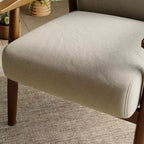 Fauteuil d'appoint en lin de style Mid-Century Modern avec cadre en bois massif, blanc cassé