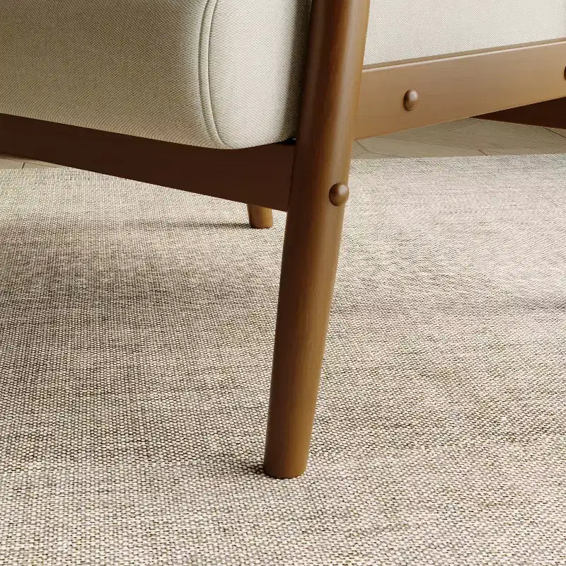 Fauteuil d'appoint en lin de style Mid-Century Modern avec cadre en bois massif, blanc cassé