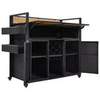 Chariot de grillades d'extérieur en osier de 52,8 po avec plateau de table étendu, îlot de cuisine roulant avec grand rangement, porte-épices et roues verrouillables