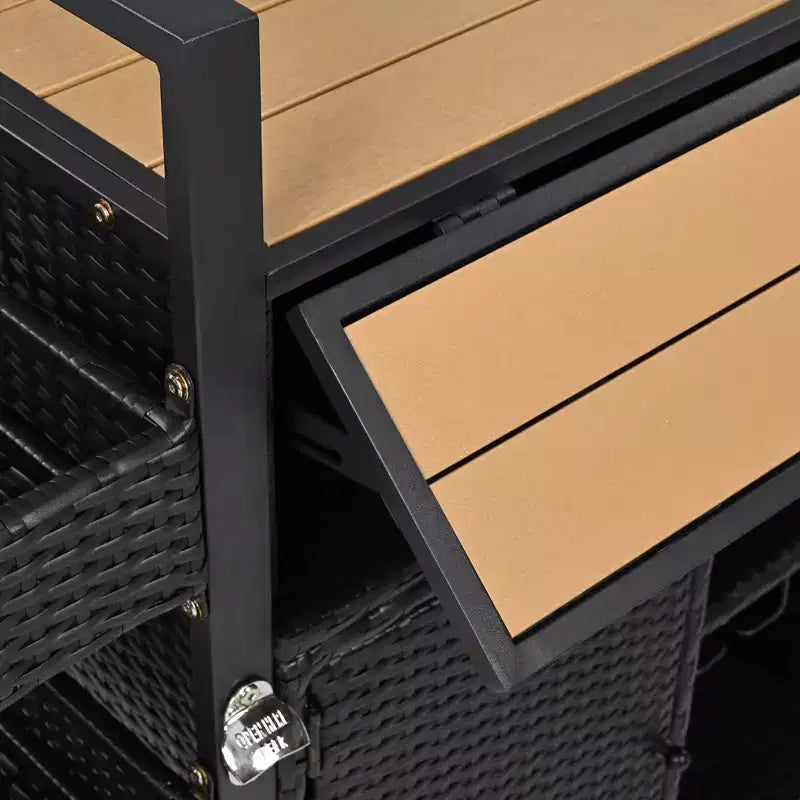 Chariot de grillades d'extérieur en osier de 52,8 po avec plateau de table étendu, îlot de cuisine roulant avec grand rangement, porte-épices et roues verrouillables