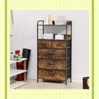 Commode à 5 tiroirs pour chambre à coucher - Tour de rangement en tissu avec plateau en bois, cadre en acier robuste, commode à poignée facile à tirer