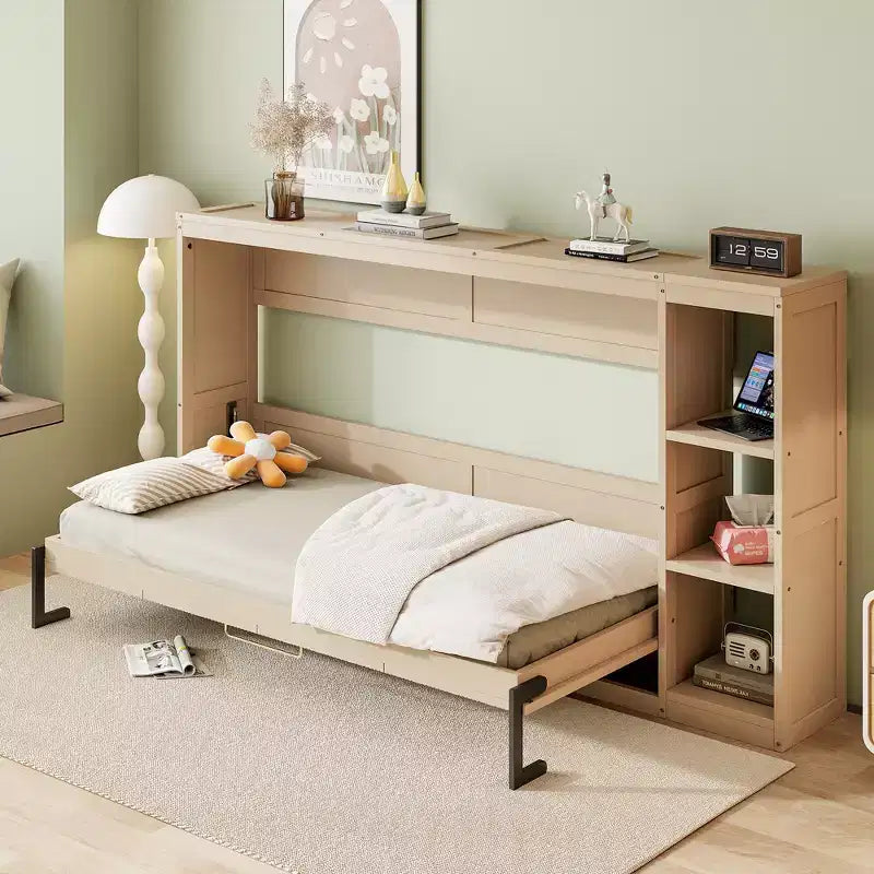 Whisen Twin-Size Murphy Bed with Built-In Bookshelf & Storage  Space-Saving, Sturdy LVL/MDF Design, No Box Spring Needed