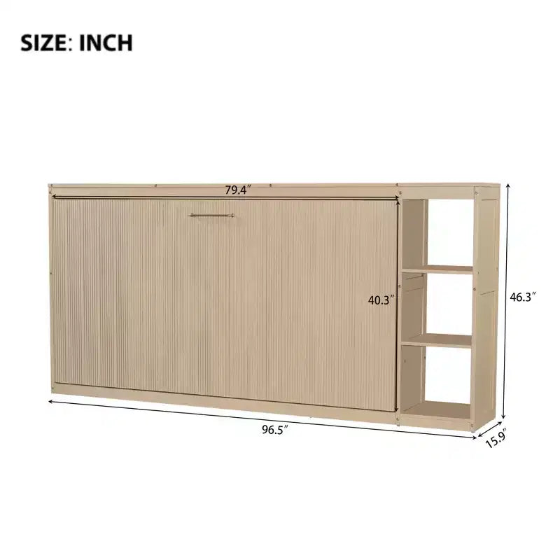 Lit escamotable simple avec bibliothèque intégrée et rangement – Conception compacte et robuste en LVL/MDF, pas besoin de sommier.