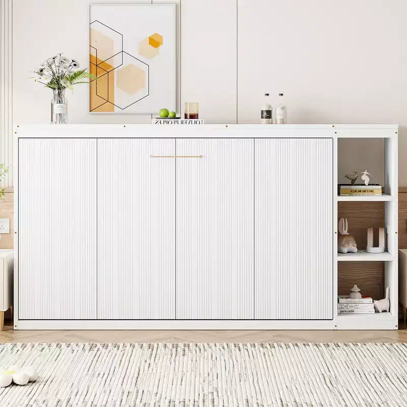 Lit escamotable simple avec bibliothèque intégrée et rangement – Conception compacte et robuste en LVL/MDF, pas besoin de sommier.