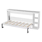 Lit escamotable simple avec bibliothèque intégrée et rangement – Conception compacte et robuste en LVL/MDF, pas besoin de sommier.