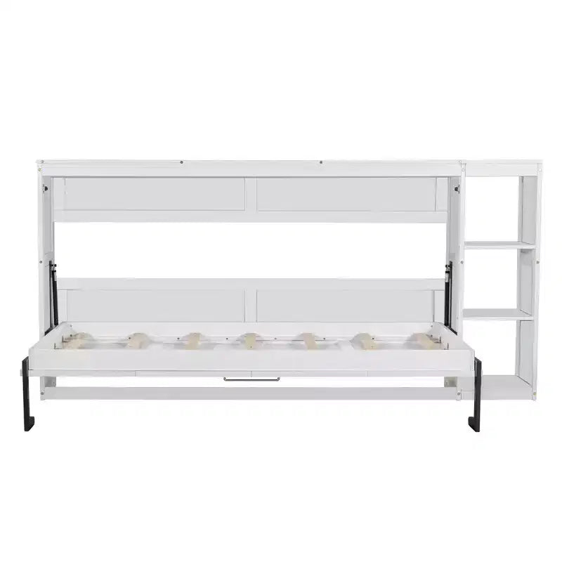Lit escamotable simple avec bibliothèque intégrée et rangement – Conception compacte et robuste en LVL/MDF, pas besoin de sommier.
