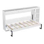 Lit escamotable simple avec bibliothèque intégrée et rangement – Conception compacte et robuste en LVL/MDF, pas besoin de sommier.