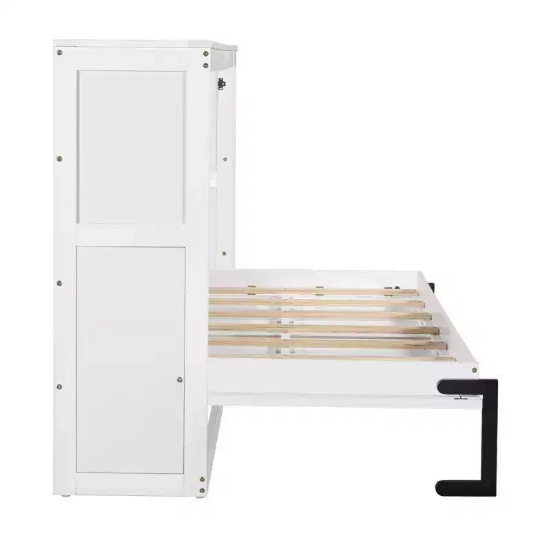 Lit escamotable simple avec bibliothèque intégrée et rangement – Conception compacte et robuste en LVL/MDF, pas besoin de sommier.