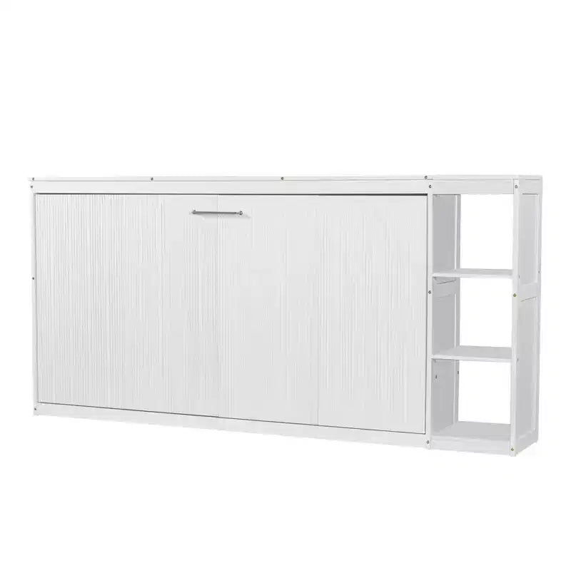 Lit escamotable simple avec bibliothèque intégrée et rangement – Conception compacte et robuste en LVL/MDF, pas besoin de sommier.