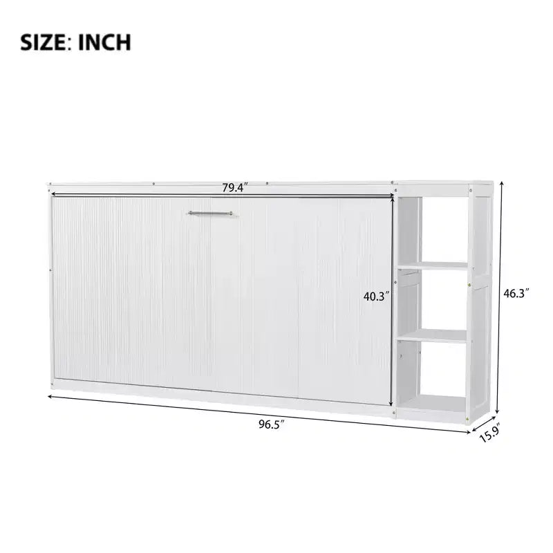 Lit escamotable simple avec bibliothèque intégrée et rangement – Conception compacte et robuste en LVL/MDF, pas besoin de sommier.