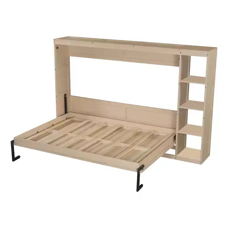 Lit escamotable simple avec bibliothèque intégrée et rangement – Conception compacte et robuste en LVL/MDF, pas besoin de sommier.