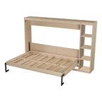 Lit escamotable simple avec bibliothèque intégrée et rangement – Conception compacte et robuste en LVL/MDF, pas besoin de sommier.