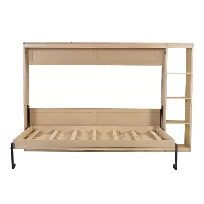 Lit escamotable simple avec bibliothèque intégrée et rangement – Conception compacte et robuste en LVL/MDF, pas besoin de sommier.