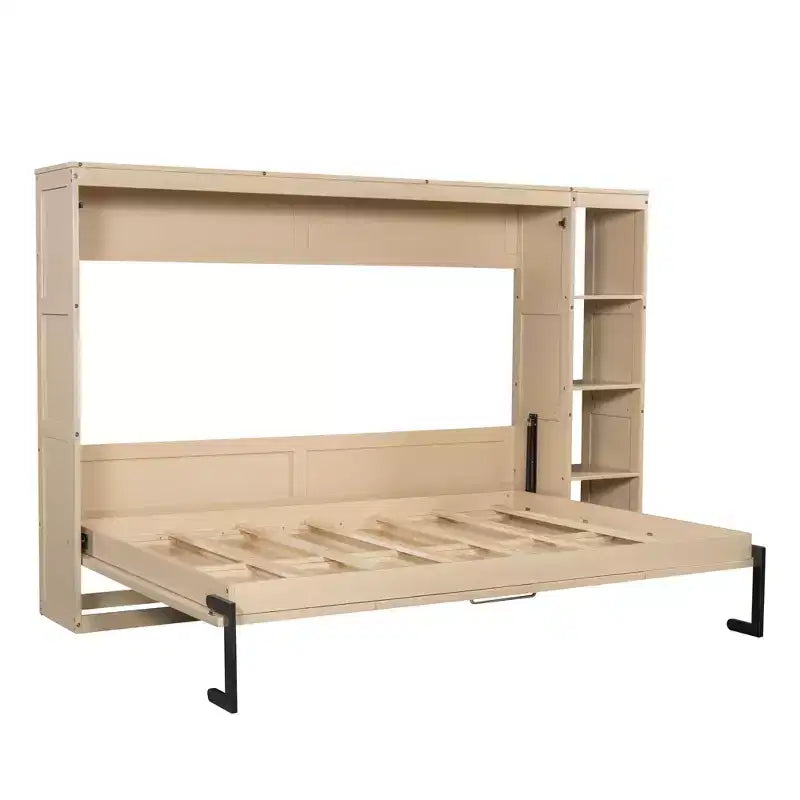Lit escamotable simple avec bibliothèque intégrée et rangement – Conception compacte et robuste en LVL/MDF, pas besoin de sommier.