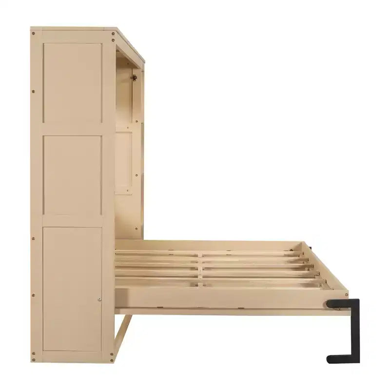 Lit escamotable simple avec bibliothèque intégrée et rangement – Conception compacte et robuste en LVL/MDF, pas besoin de sommier.