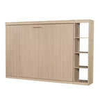 Lit escamotable simple avec bibliothèque intégrée et rangement – Conception compacte et robuste en LVL/MDF, pas besoin de sommier.
