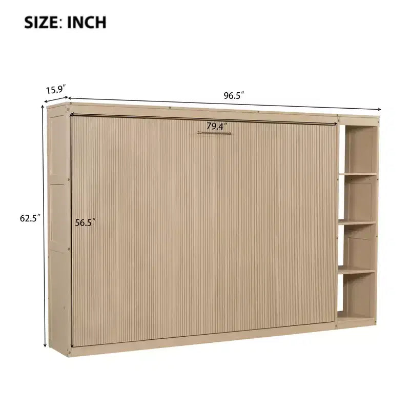 Lit escamotable simple avec bibliothèque intégrée et rangement – Conception compacte et robuste en LVL/MDF, pas besoin de sommier.