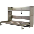 Lit escamotable simple avec bibliothèque intégrée et rangement – Conception compacte et robuste en LVL/MDF, pas besoin de sommier.