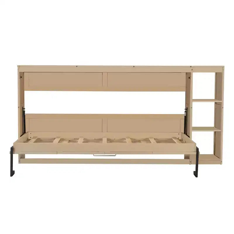 Lit escamotable simple avec bibliothèque intégrée et rangement – Conception compacte et robuste en LVL/MDF, pas besoin de sommier.