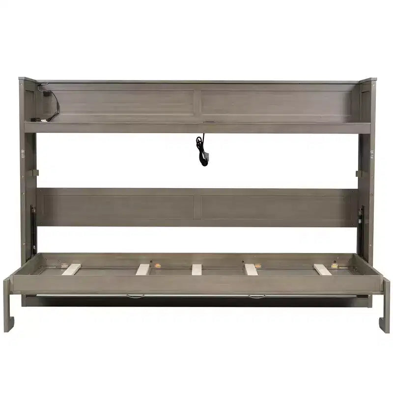 Lit escamotable simple avec bibliothèque intégrée et rangement – Conception compacte et robuste en LVL/MDF, pas besoin de sommier.