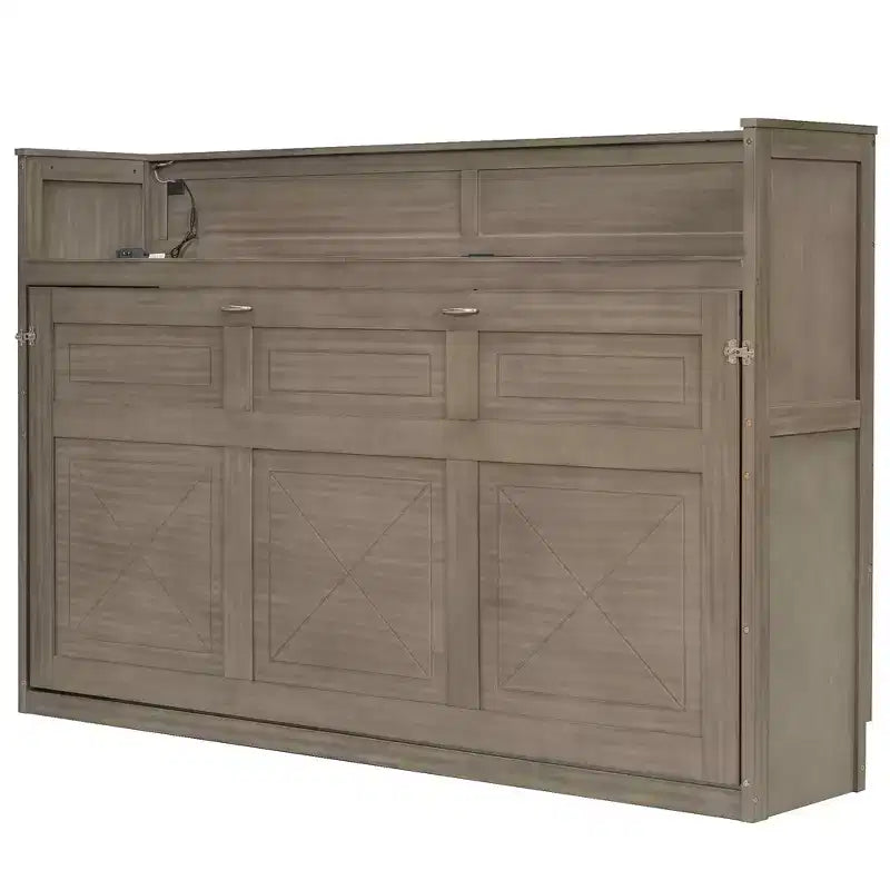 Lit escamotable simple avec bibliothèque intégrée et rangement – Conception compacte et robuste en LVL/MDF, pas besoin de sommier.