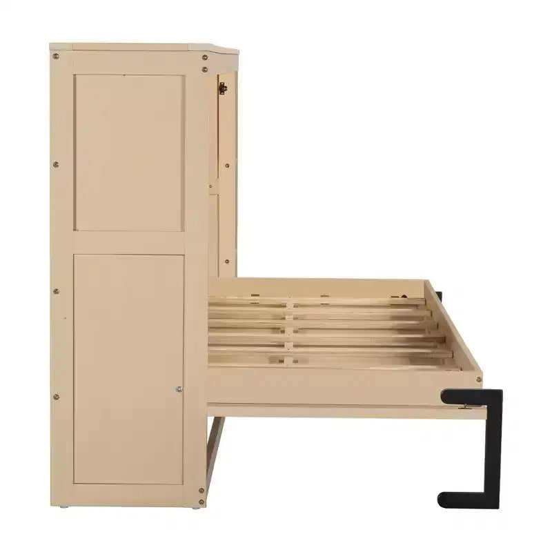 Lit escamotable simple avec bibliothèque intégrée et rangement – Conception compacte et robuste en LVL/MDF, pas besoin de sommier.