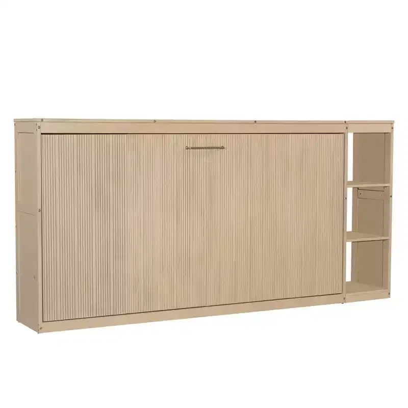 Lit escamotable simple avec bibliothèque intégrée et rangement – Conception compacte et robuste en LVL/MDF, pas besoin de sommier.