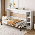 Lit escamotable simple avec bibliothèque intégrée et rangement – Conception compacte et robuste en LVL/MDF, pas besoin de sommier.