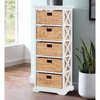 Meuble de rangement d'appoint 5 niveaux avec côté en X et 5 paniers en jacinthe d'eau naturelle
