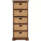 Meuble de rangement d'appoint 5 niveaux avec côté en X et 5 paniers en jacinthe d'eau naturelle
