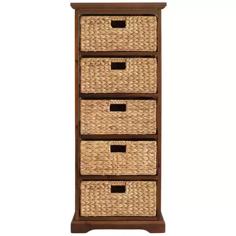 Meuble de rangement d'appoint 5 niveaux avec côté en X et 5 paniers en jacinthe d'eau naturelle