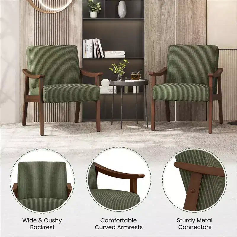 Lot de 2 fauteuils modernes du milieu du siècle avec pieds en bois massif pour salon, chambre, chambre d'amis