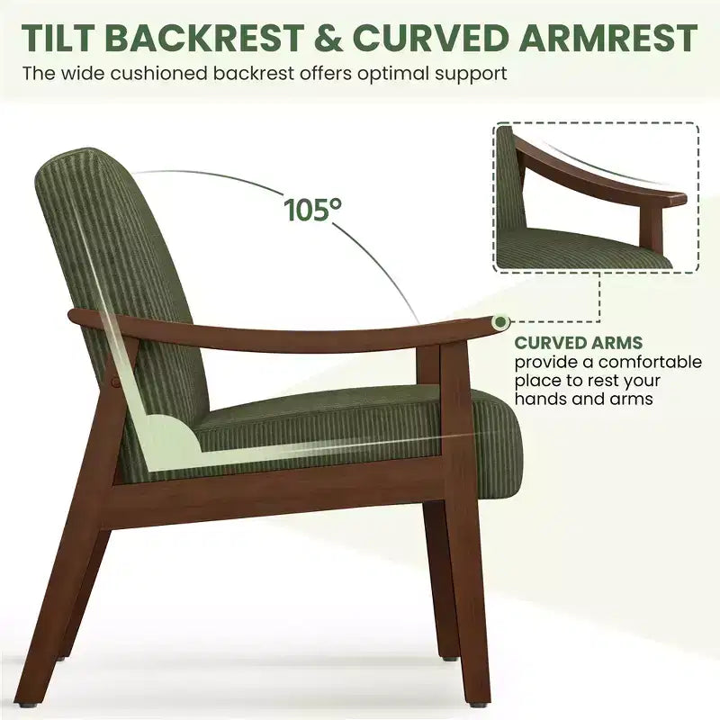 Lot de 2 fauteuils modernes du milieu du siècle avec pieds en bois massif pour salon, chambre, chambre d'amis