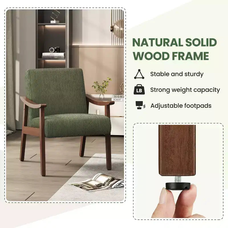 Lot de 2 fauteuils modernes du milieu du siècle avec pieds en bois massif pour salon, chambre, chambre d'amis